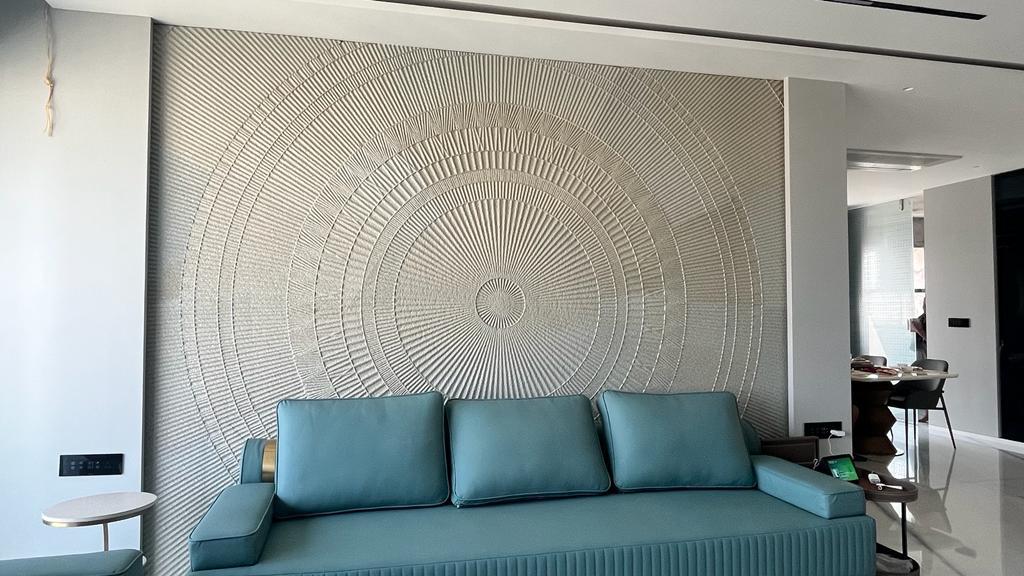 Modern geometric abstract CNC carved natural stone accent wall for luxury bedroom by Stone World