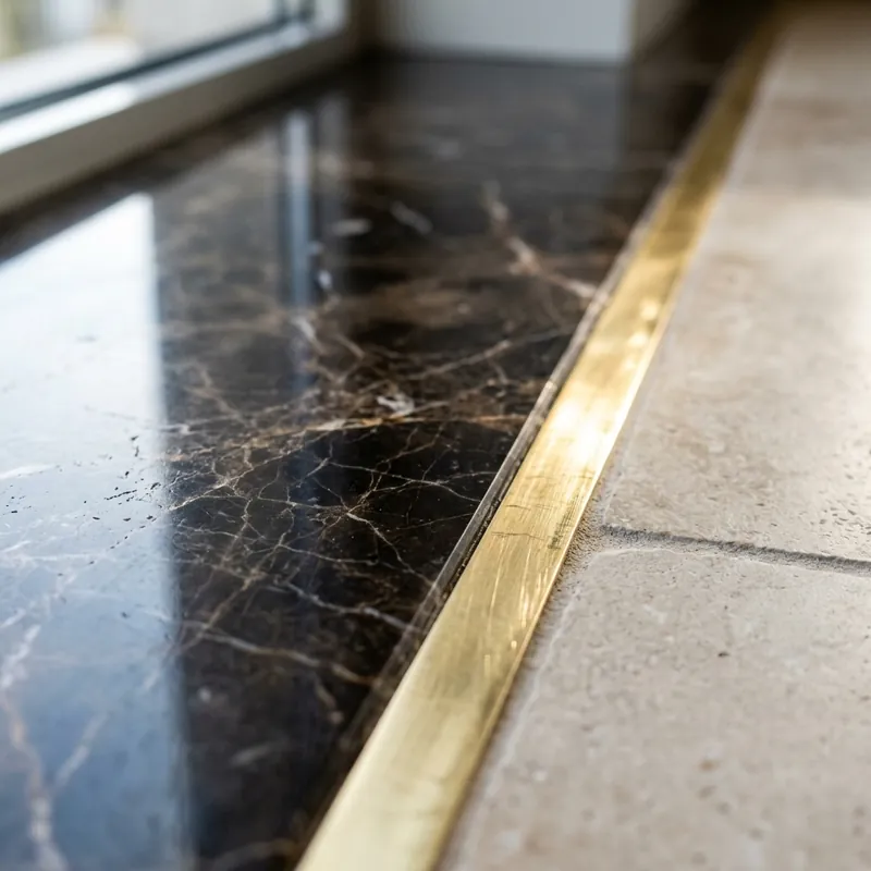 Brass and marble floor border design integration