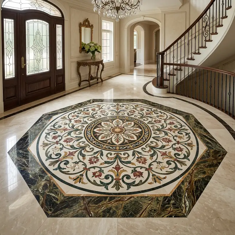 Central rosette frame marble floor border design