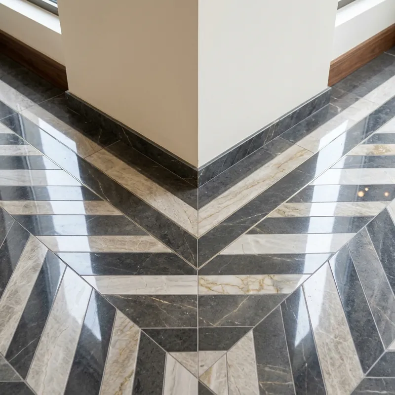 Chevron corner accent marble floor border design