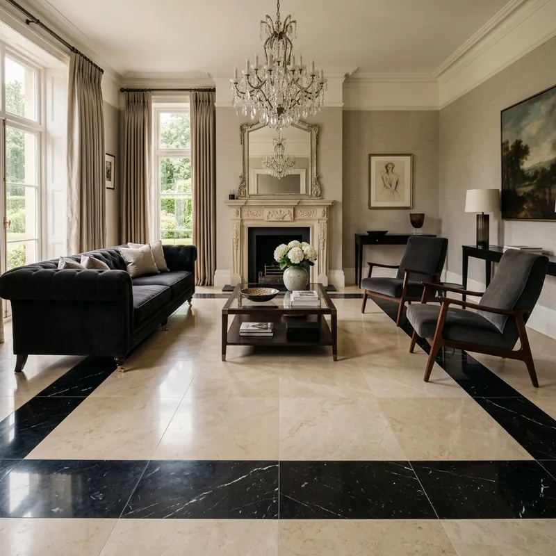 Dark perimeter plinth marble floor border design