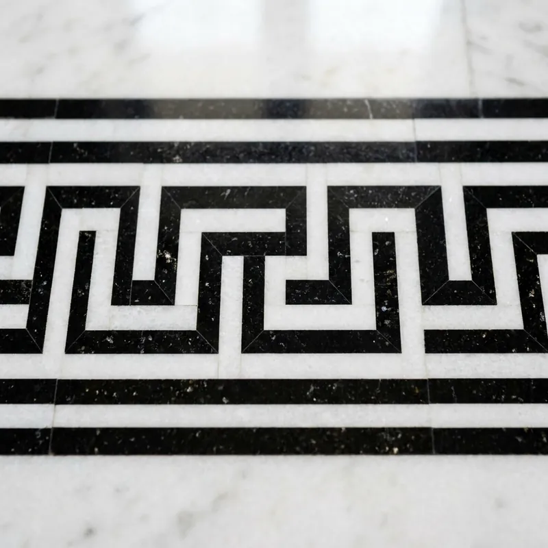 Geometric Greek key marble floor border design inlay
