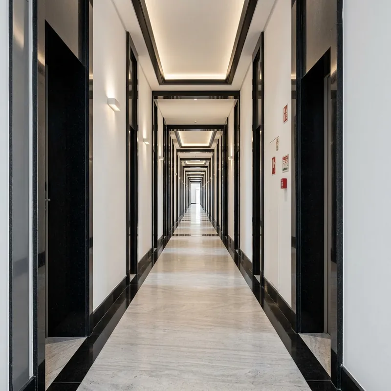 Vertical corridor marble floor border design stretching