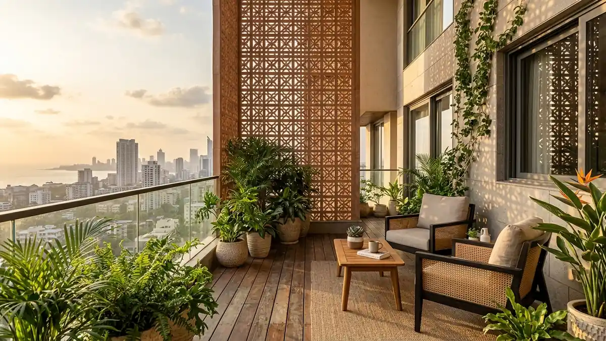 Modern breeze block stone partition ideas for balconies and penthouse terraces