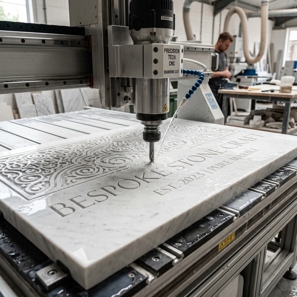 CNC machine carving marble name plates