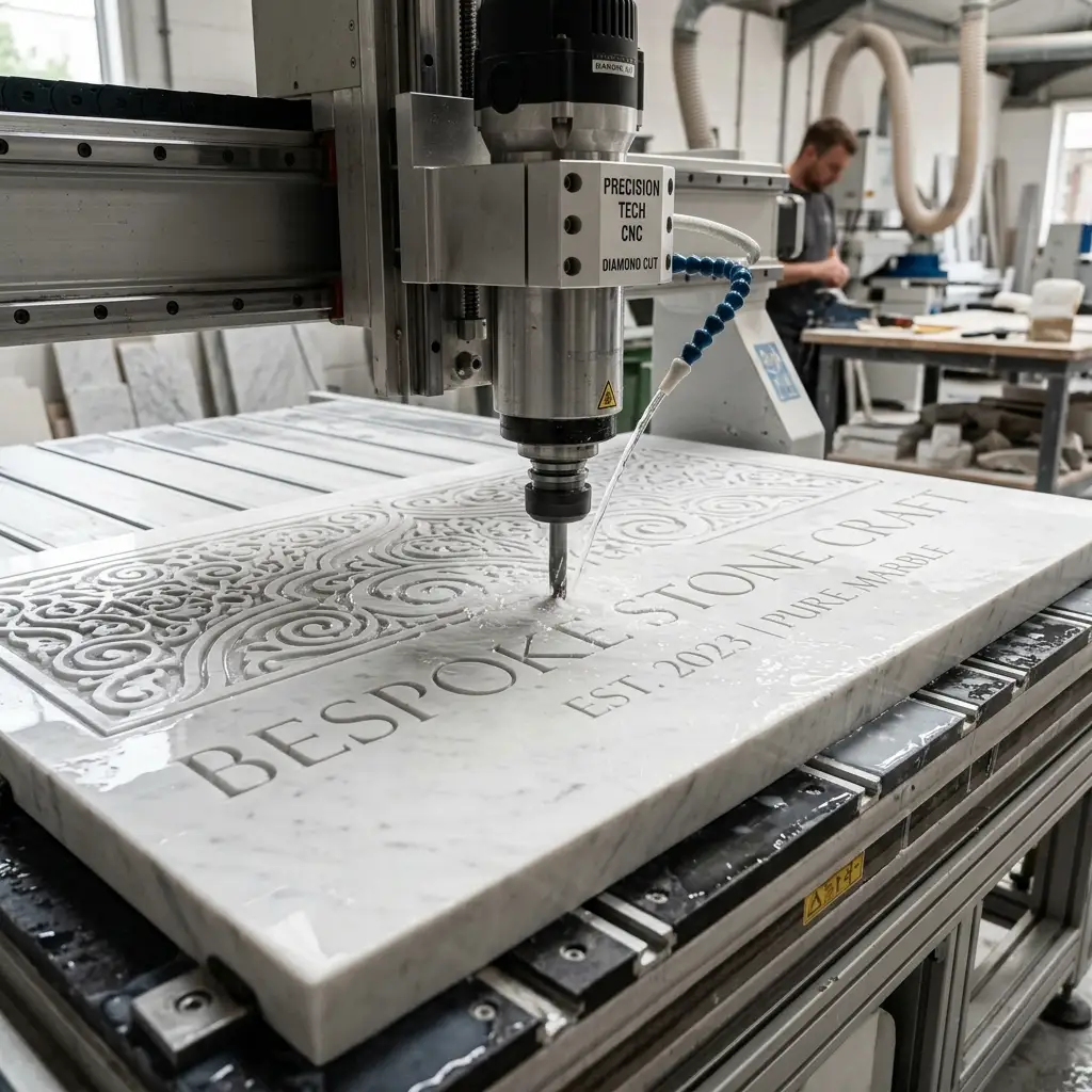 CNC machine carving marble name plates
