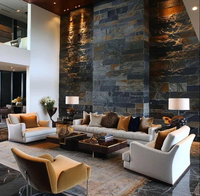 Natural stone drawing hall design ideas