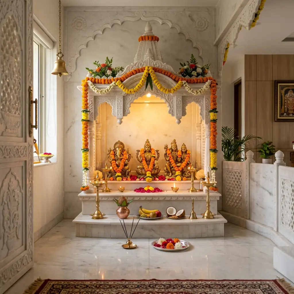 6 Beautiful Marble Pooja Room Designs Ideas for Modern Homes