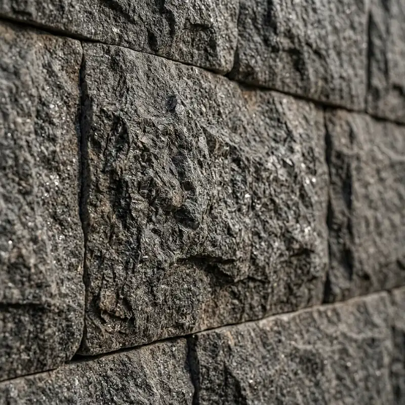 Realistic close-up of a premium flamed granite exterior stone cladding