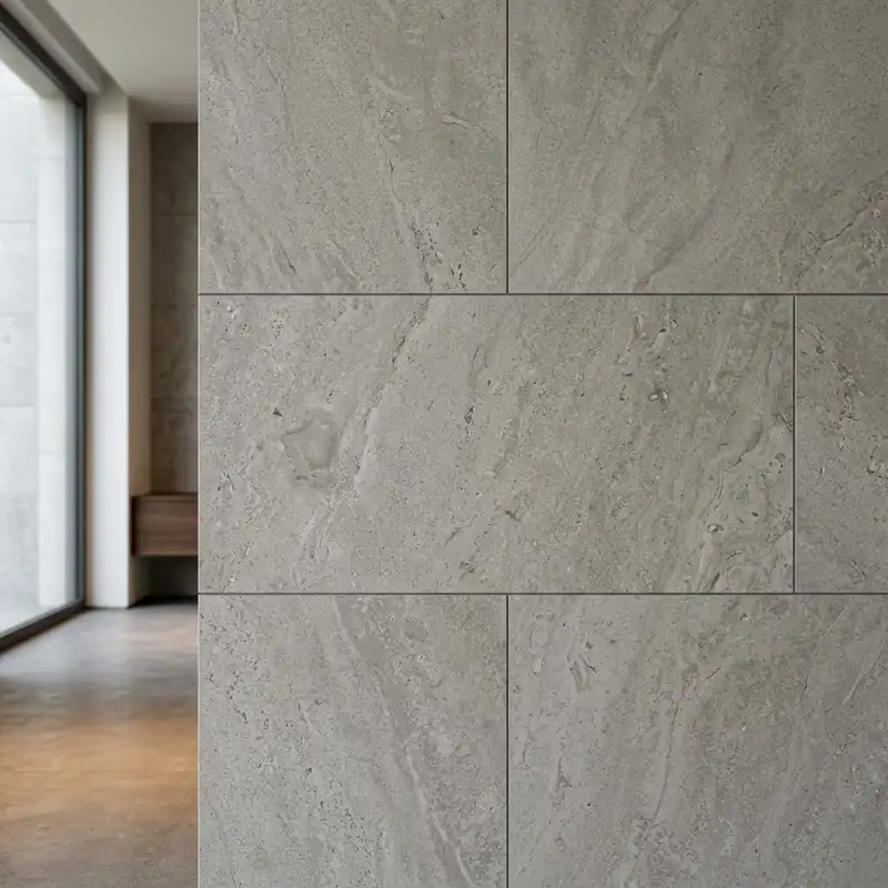 Realistic close-up of a premium honed and matte natural stone wall cladding