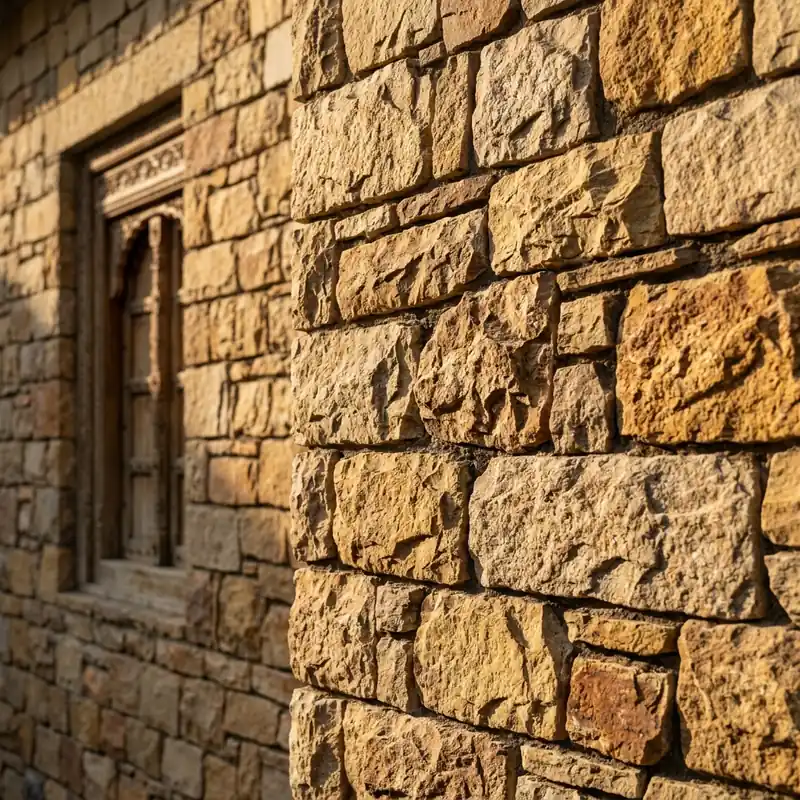 Realistic close-up of a premium split-face natural stone exterior wall cladding